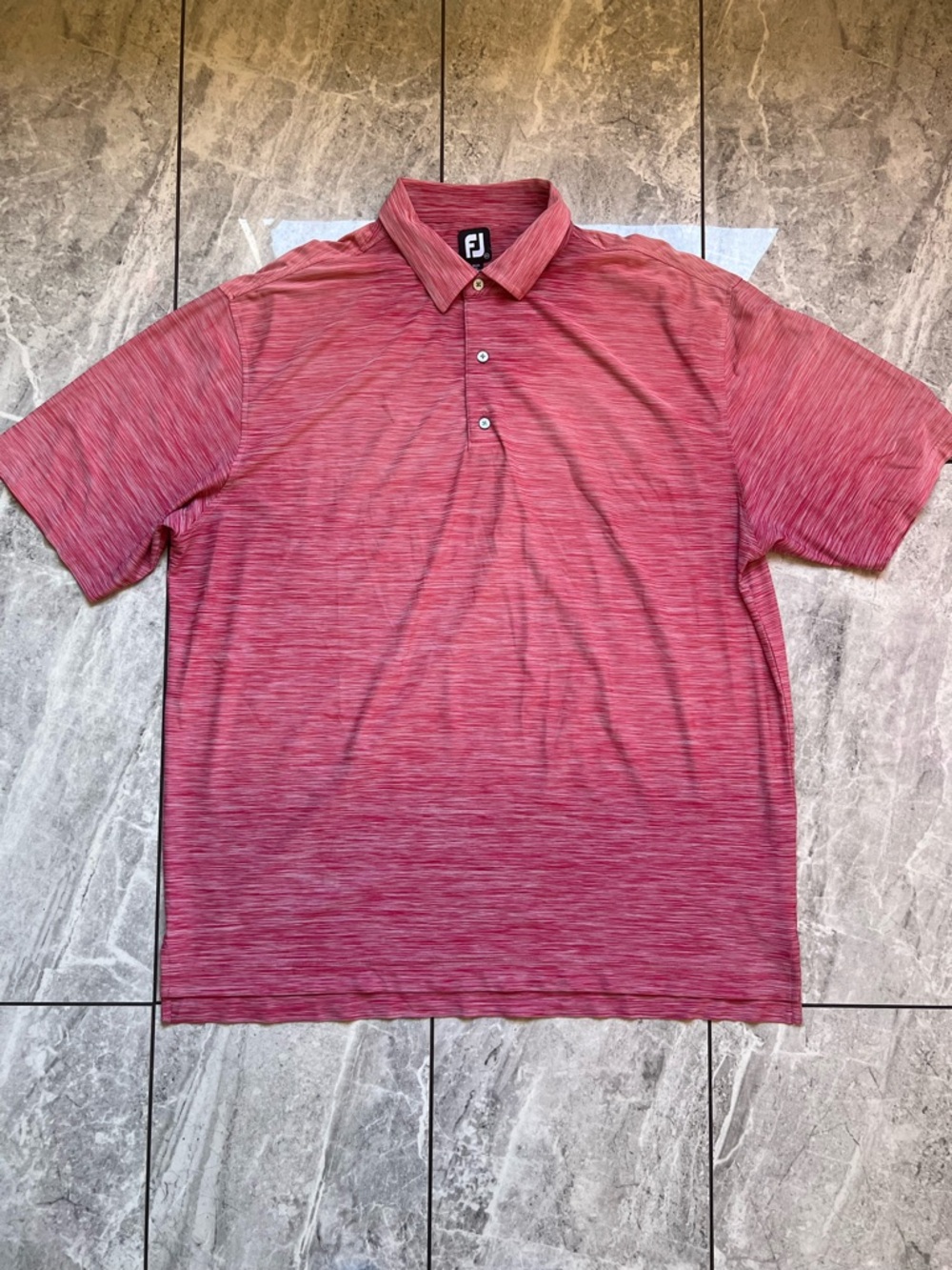 FootJoy Mens Heather Red/Pink Stripe Space Dye Performance Polo Shirt FJ Logo2XL
